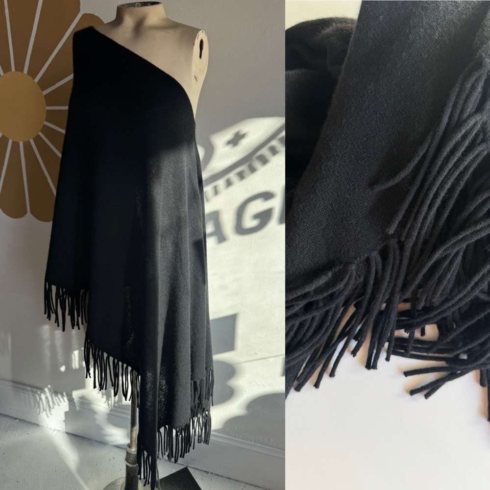 White + Warren black cashmere cape let scarf